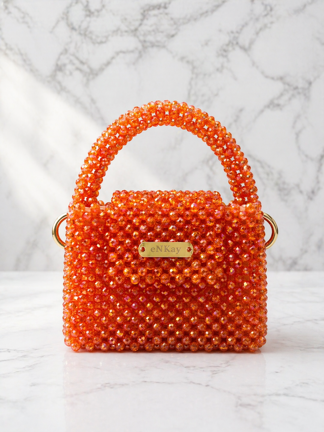 Sparkle Mini Ember — orange iridescent beaded bag